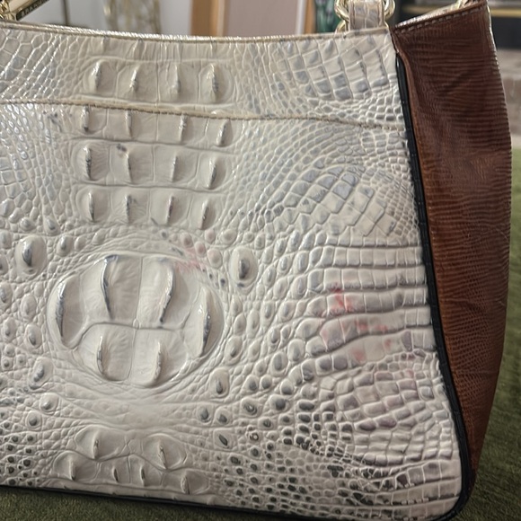 Brahmin White and Brown Croc-Embossed Satchel - Picture 7 of 15